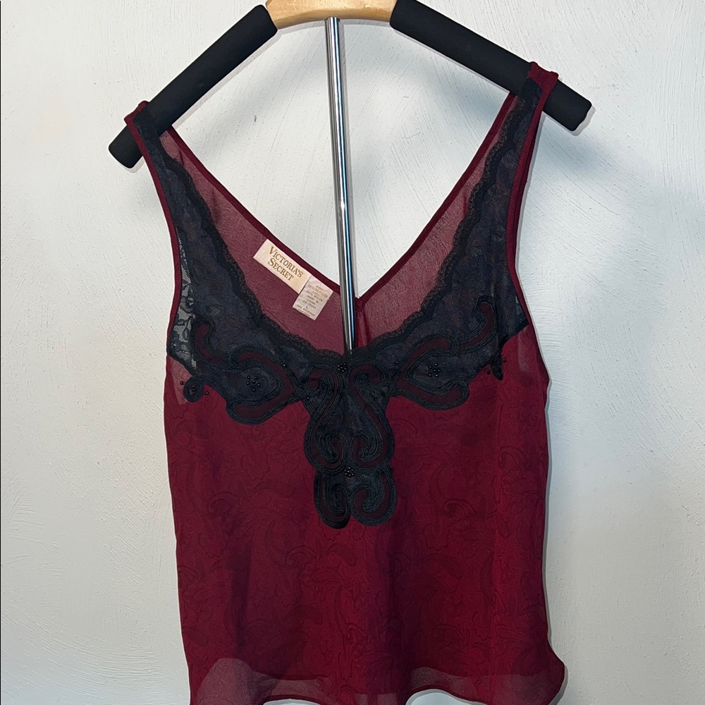 Victoria's Secret Vintage Burgundy and Black Lace Top